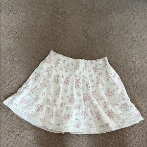 Hollister Cream Skater Mini Skirt with Pleated Smocked Design